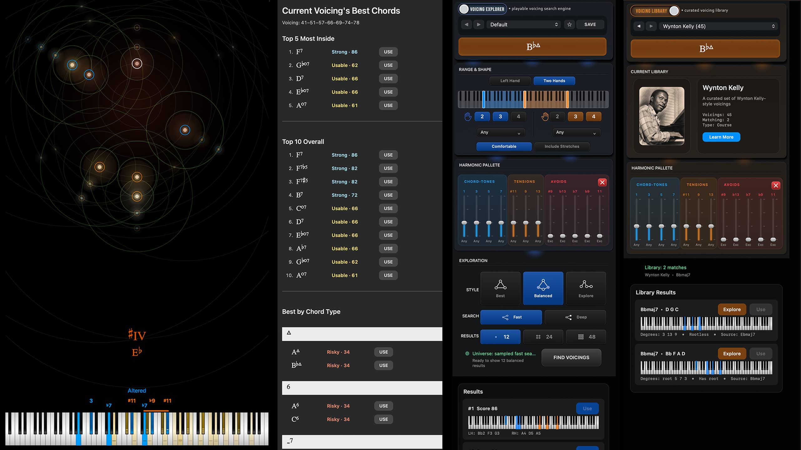 VoicingFlow Voicing Fit Report showing voicing explorer and voicing library