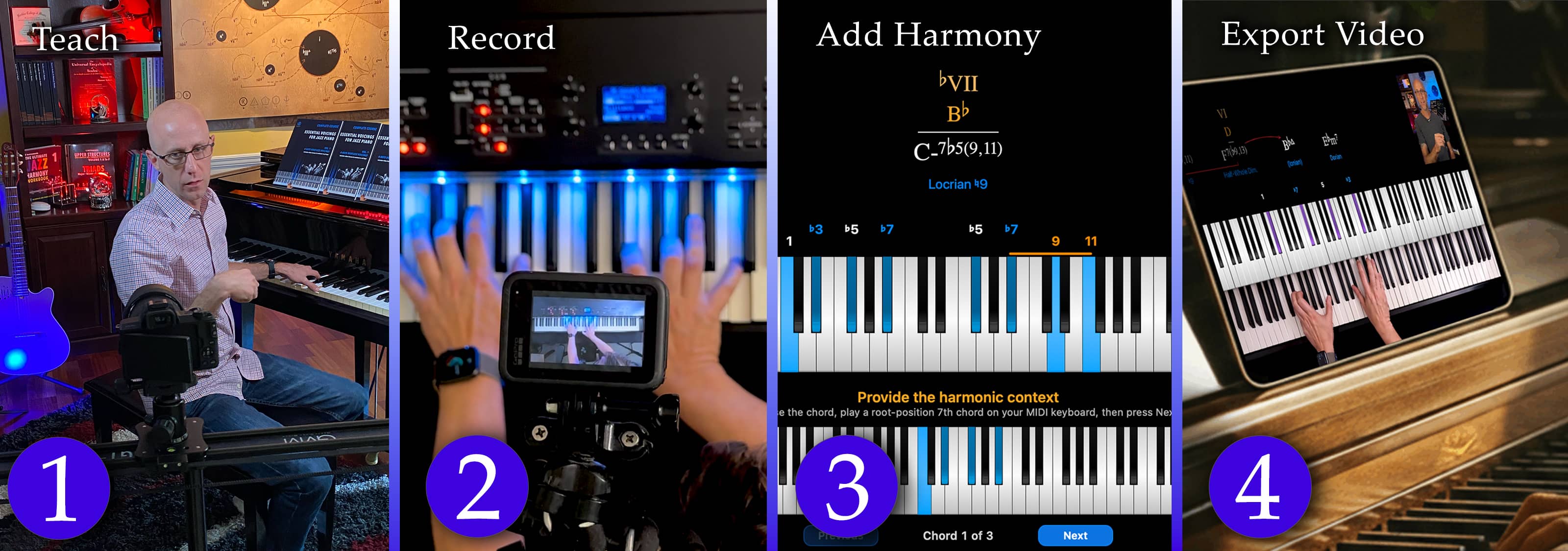 Harmony Vision Pro workflow: teach, record, add harmony, export video